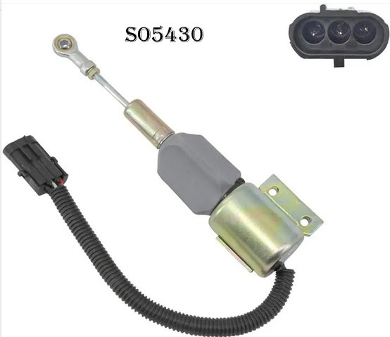 SO5430I2-SOLENÓIDE DE PARADA 24V: #CUMMINS: 6BT 5.9L #KOMATSU: GERADORES, MAQUINAS DE CONSTRUÇÃO/CONECTOR 3 PINOS - CABO LONGO - FLANGE LATERAL PEQUENO#6735-81-9160